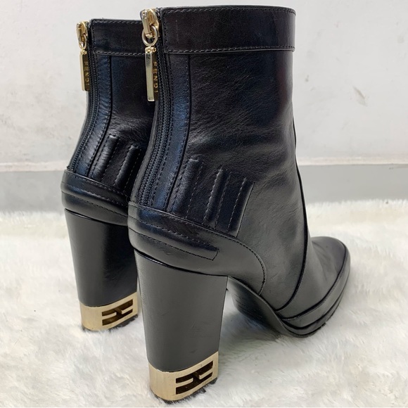 Fendi Women's Ankle Black Zip Leather Heeled Boots Size 36 - Picture 3 of 15